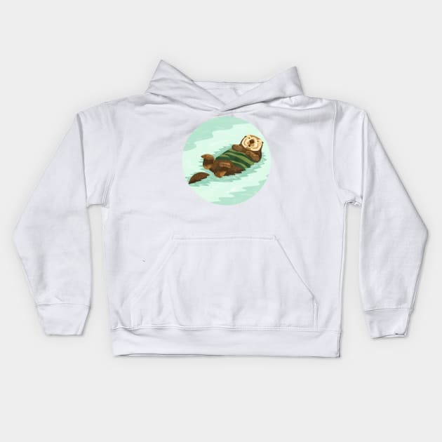 Cute sea otter floating in the kelp forest Kids Hoodie by Mya Van Woudenberg